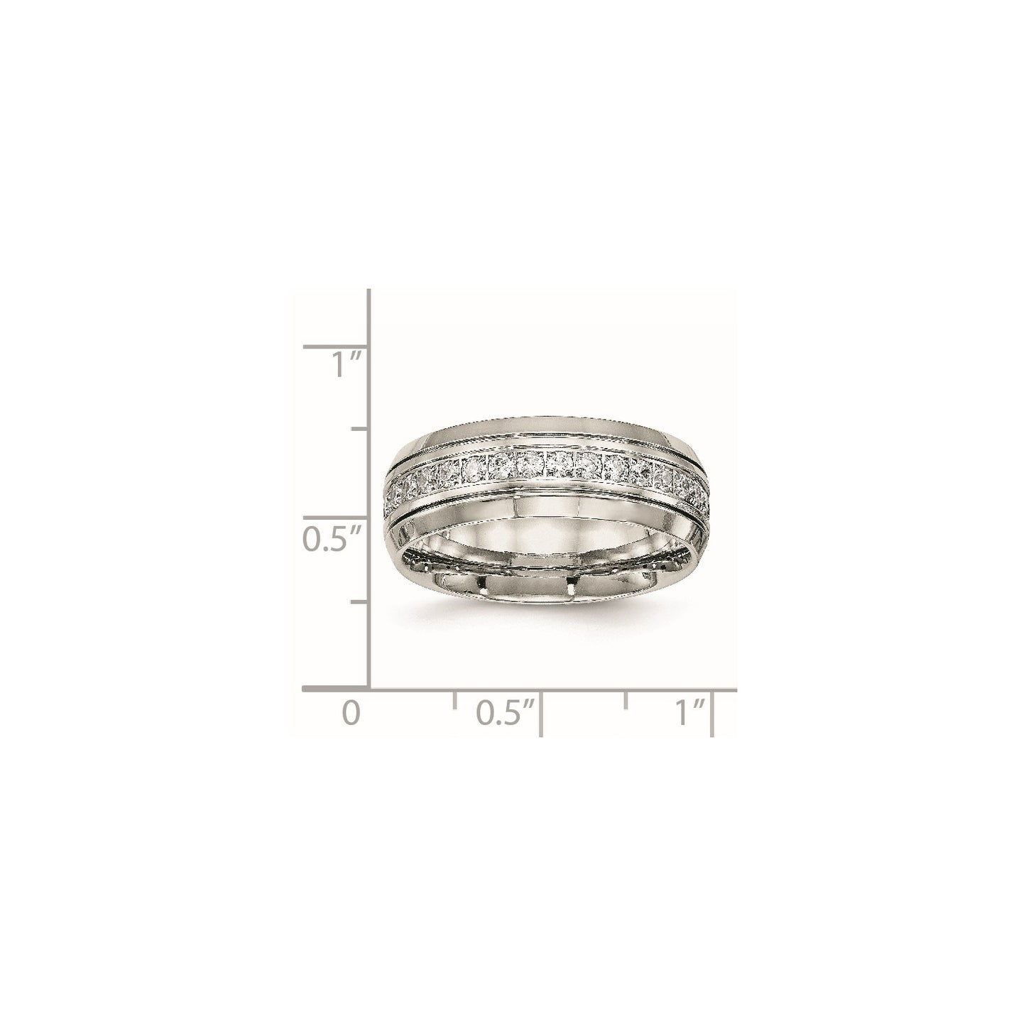 MJ Stainless Steel Polished and Grooved with CZ 8mm Half Round Band