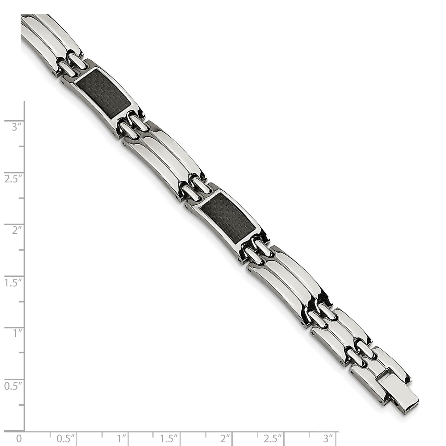 MJ Stainless Steel Brushed and Polished with Black Carbon Fiber Inlay 8.5 inch Link Bracelet