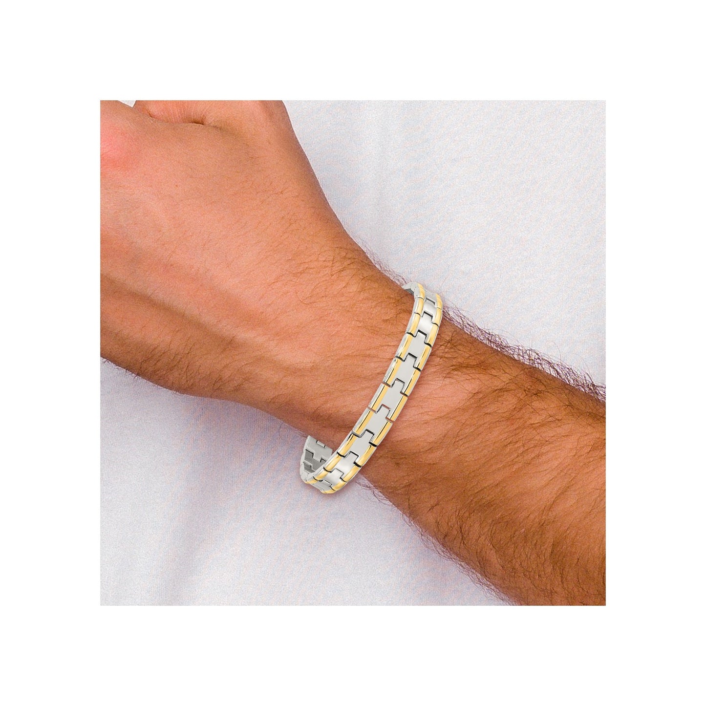 MJ Stainless Steel Polished Yellow IP-plated 8.5 inch Link Bracelet