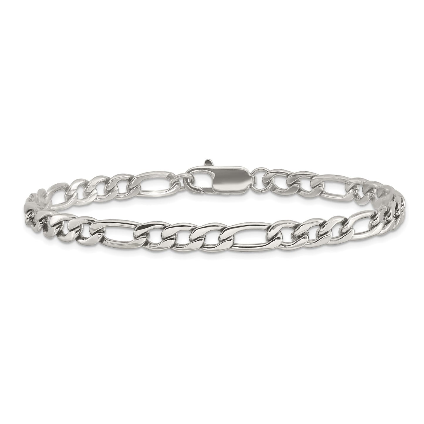 MJ Stainless Steel Polished 9 inch Figaro Bracelet