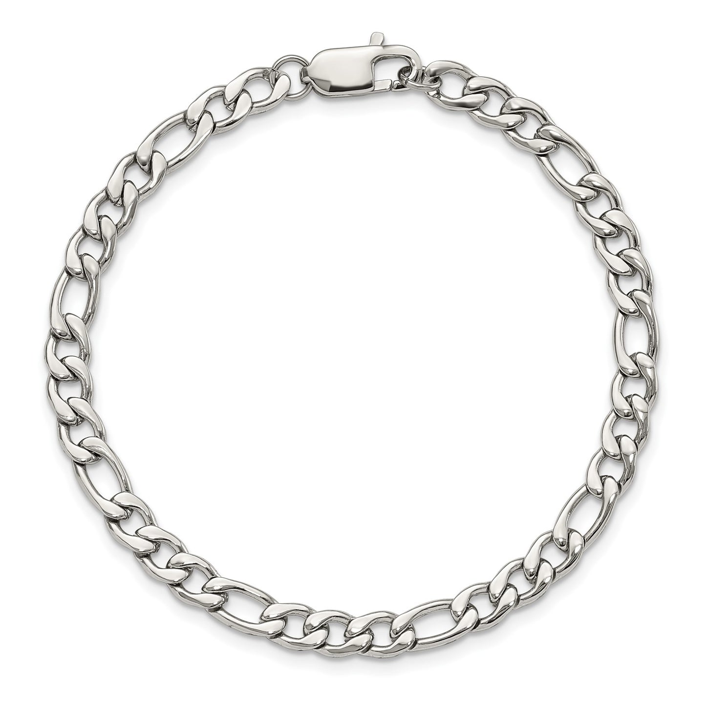 MJ Stainless Steel Polished 9 inch Figaro Bracelet