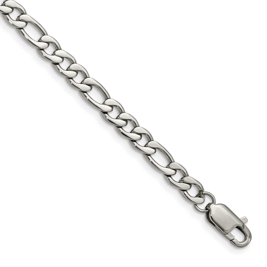MJ Stainless Steel Polished 9 inch Figaro Bracelet