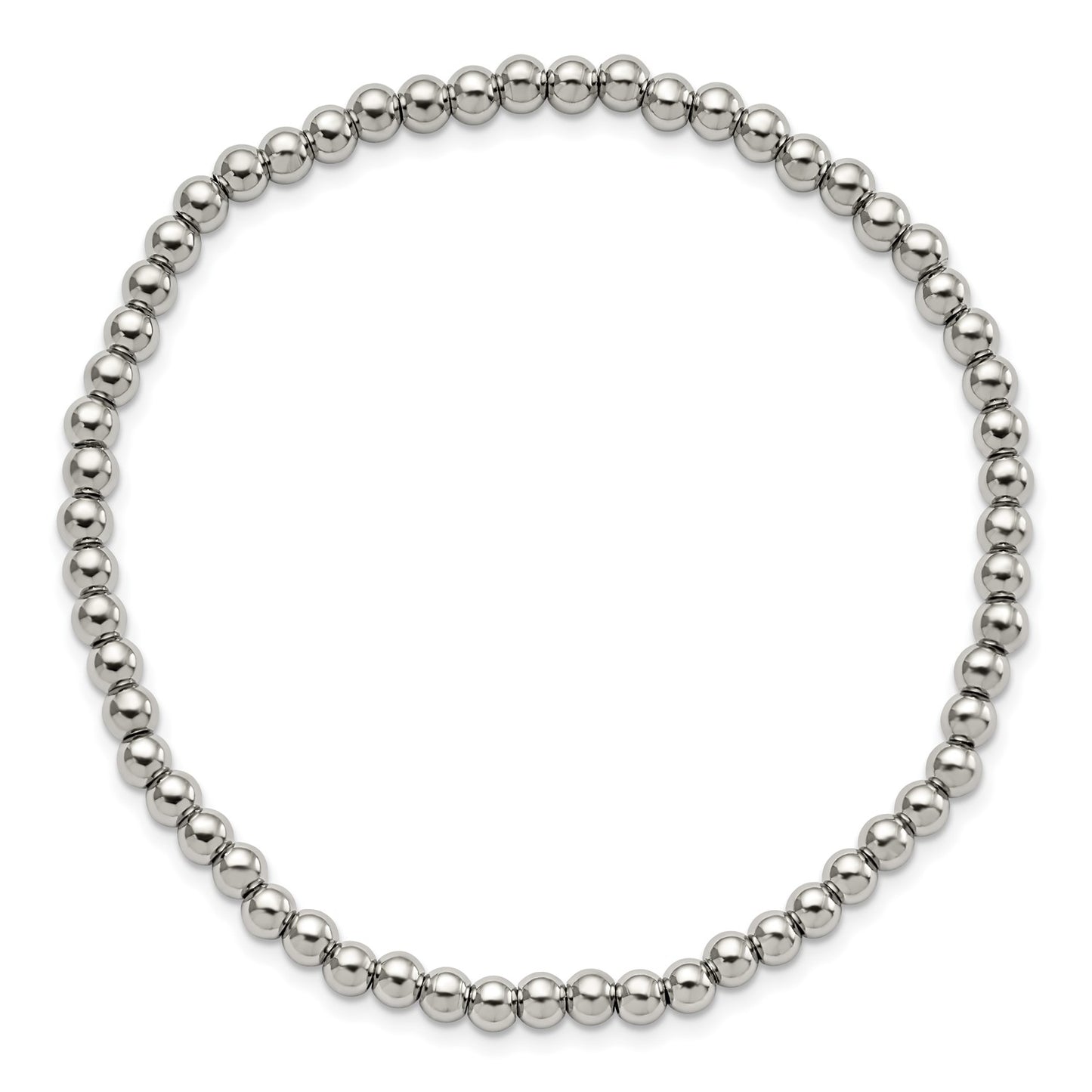 MJ Stainless Steel Polished 4mm Beaded Stretch Bracelet