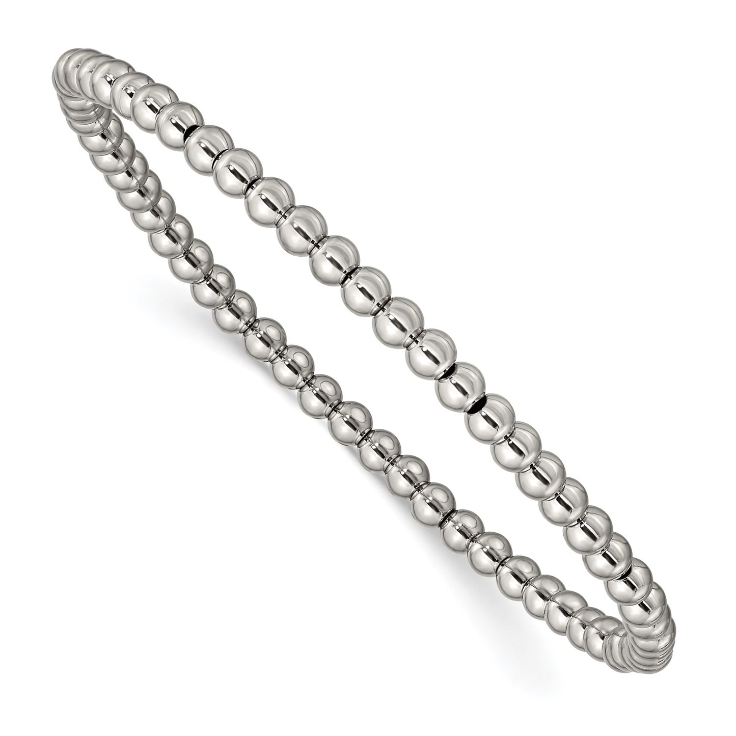 MJ Stainless Steel Polished 4mm Beaded Stretch Bracelet