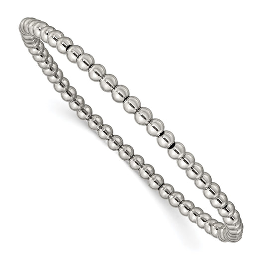 MJ Stainless Steel Polished 4mm Beaded Stretch Bracelet