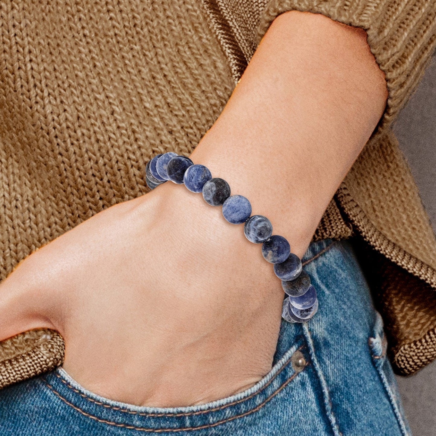 MJ 8mm Sodalite Agate Beaded Stretch Bracelet