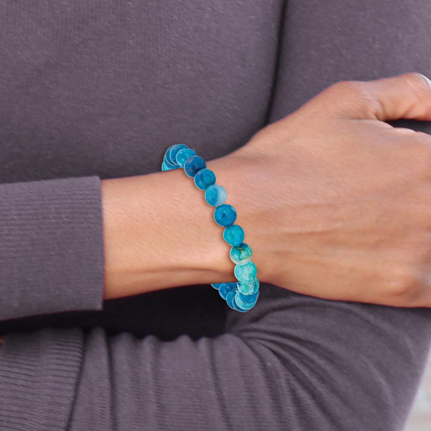 MJ 8mm Blue Fire Agate Beaded Stretch Bracelet