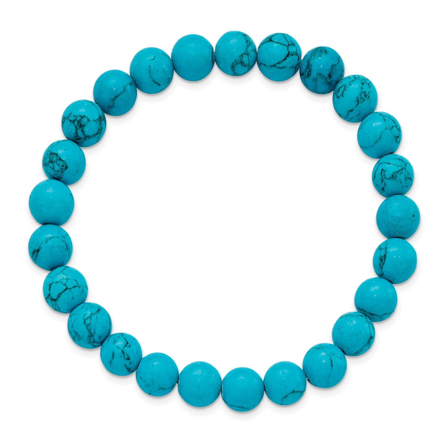 MJ 8mm Blue Turquoise Agate Beaded Stretch Bracelet