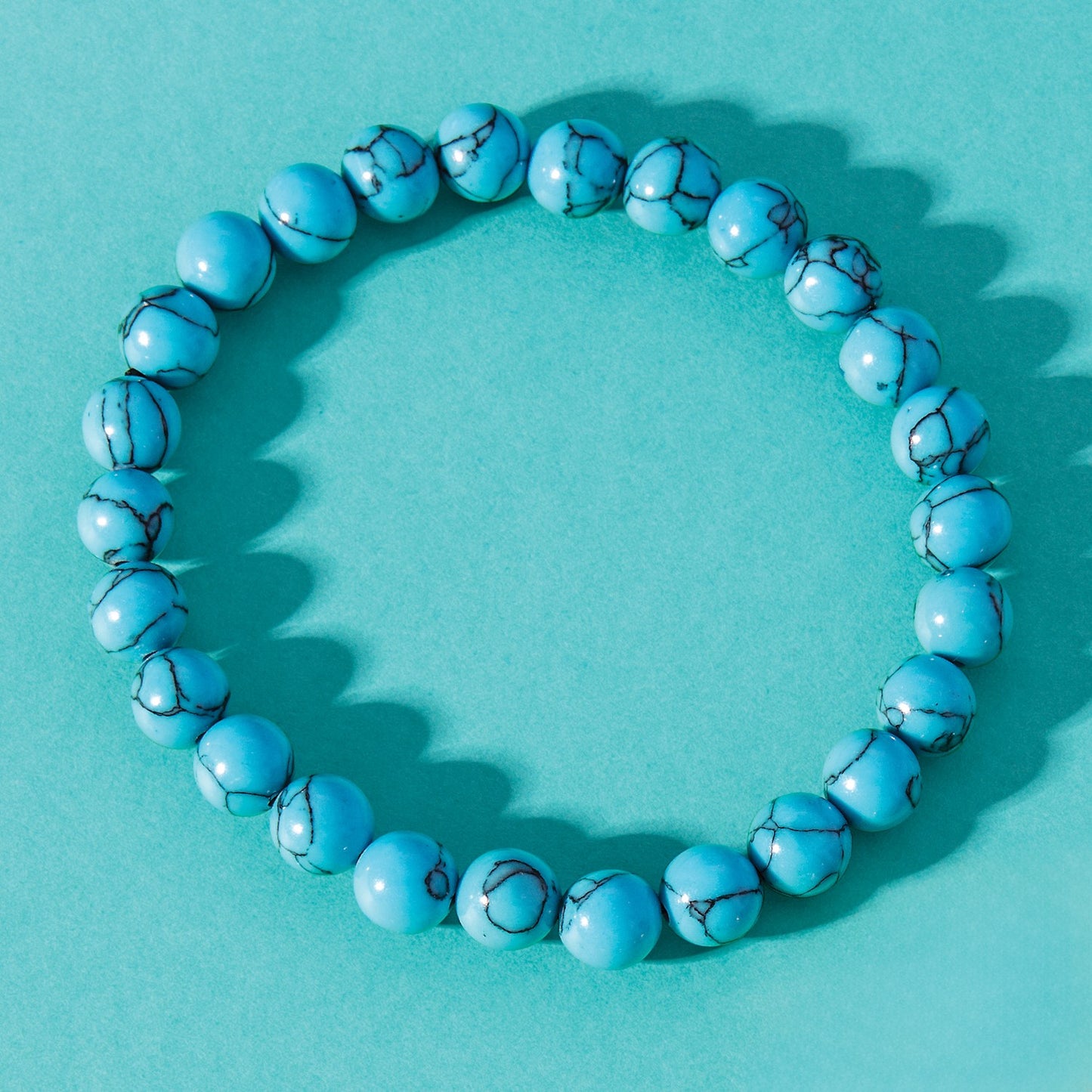 MJ 8mm Blue Turquoise Agate Beaded Stretch Bracelet