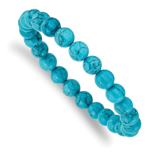 MJ 8mm Blue Turquoise Agate Beaded Stretch Bracelet