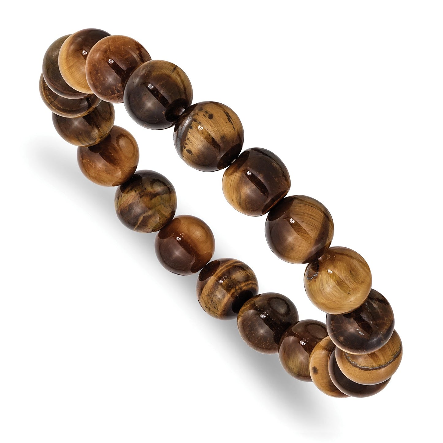 MJ 10mm Yellow Tiger's Eye Agate Beaded Stretch Bracelet