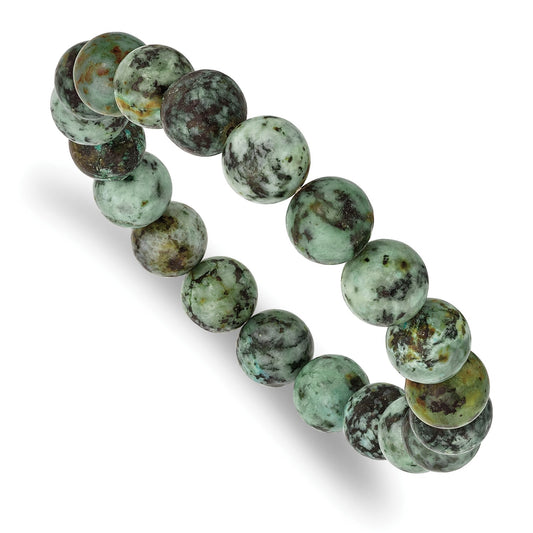 MJ 10mm African Pine Agate Beaded Stretch Bracelet