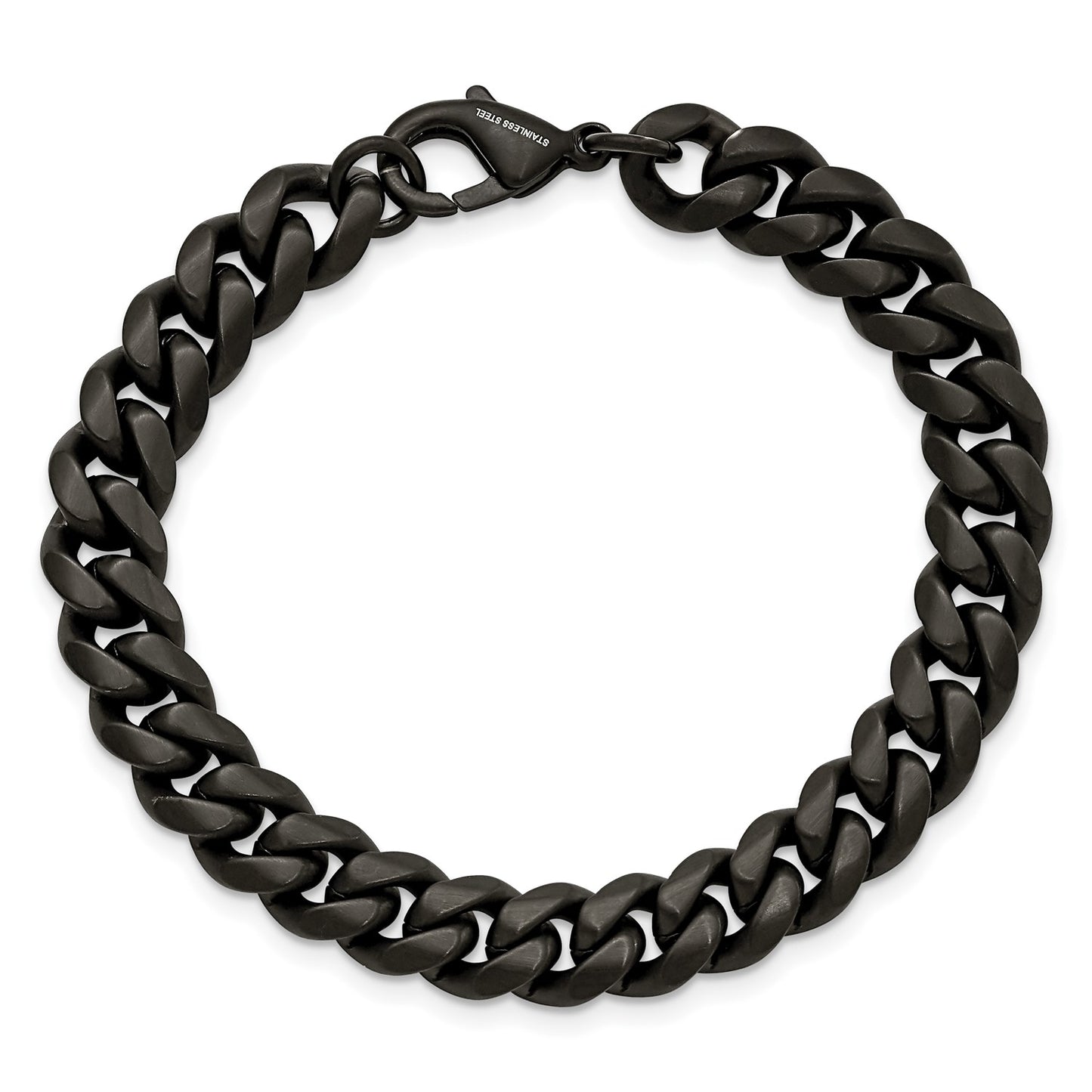 MJ Stainless Steel Brushed Black IP-plated 10mm 8.5 inch Curb Bracelet