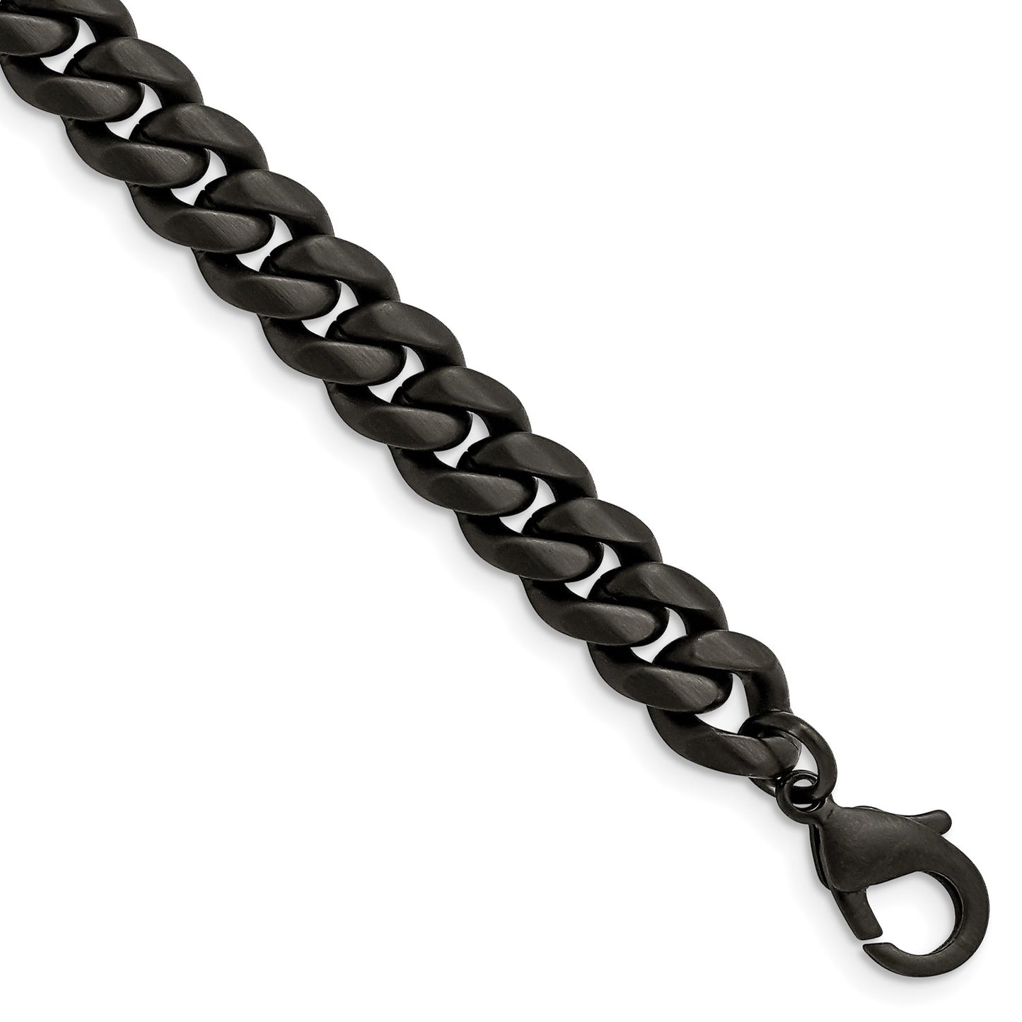 MJ Stainless Steel Brushed Black IP-plated 10mm 8.5 inch Curb Bracelet