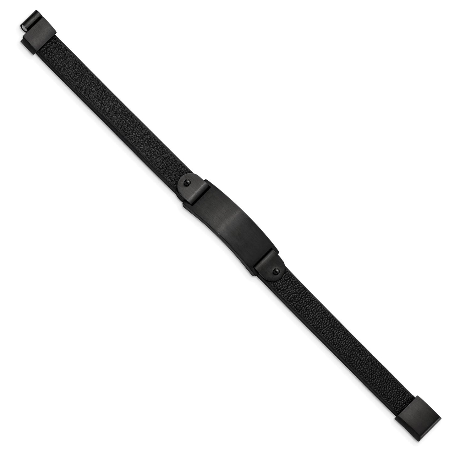 MJ Stainless Steel Brushed Black IP-plated Black Leather 8.5 inch ID Bracelet