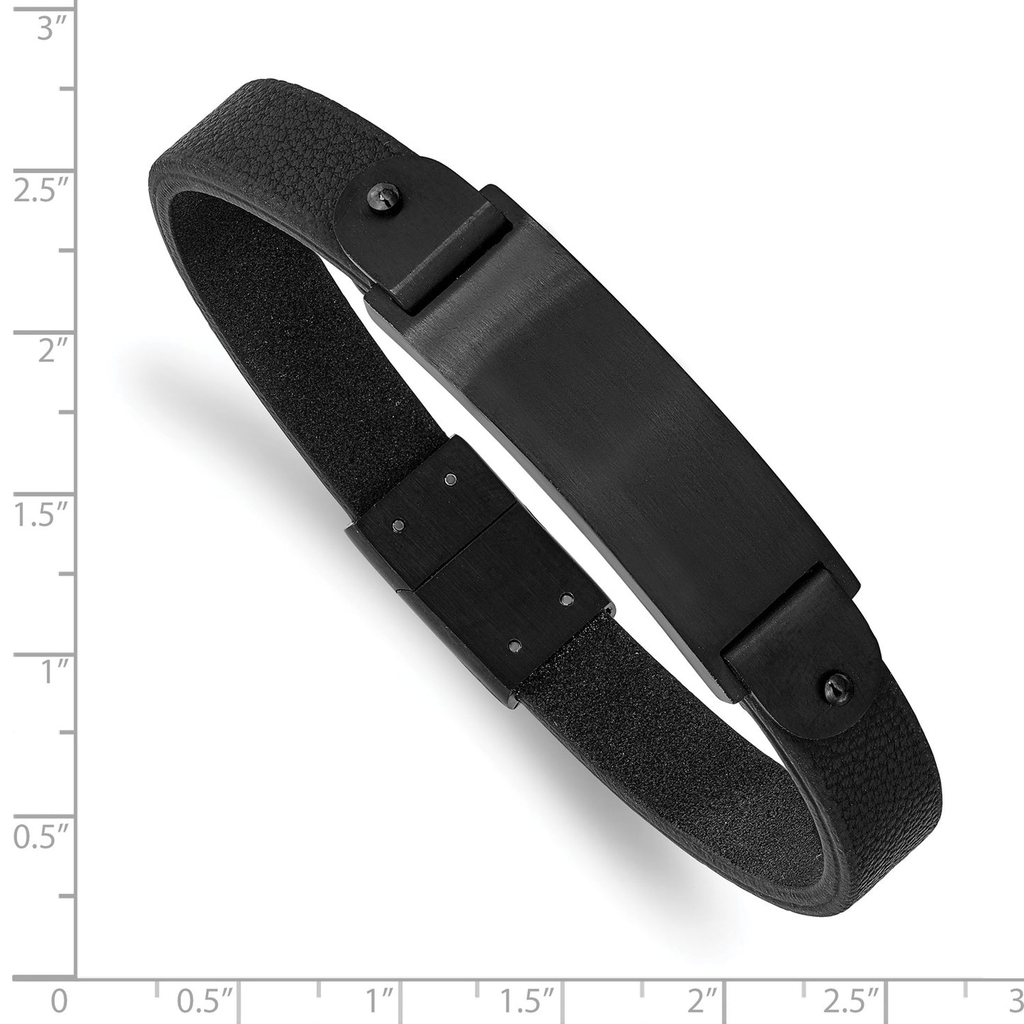 MJ Stainless Steel Brushed Black IP-plated Black Leather 8.5 inch ID Bracelet