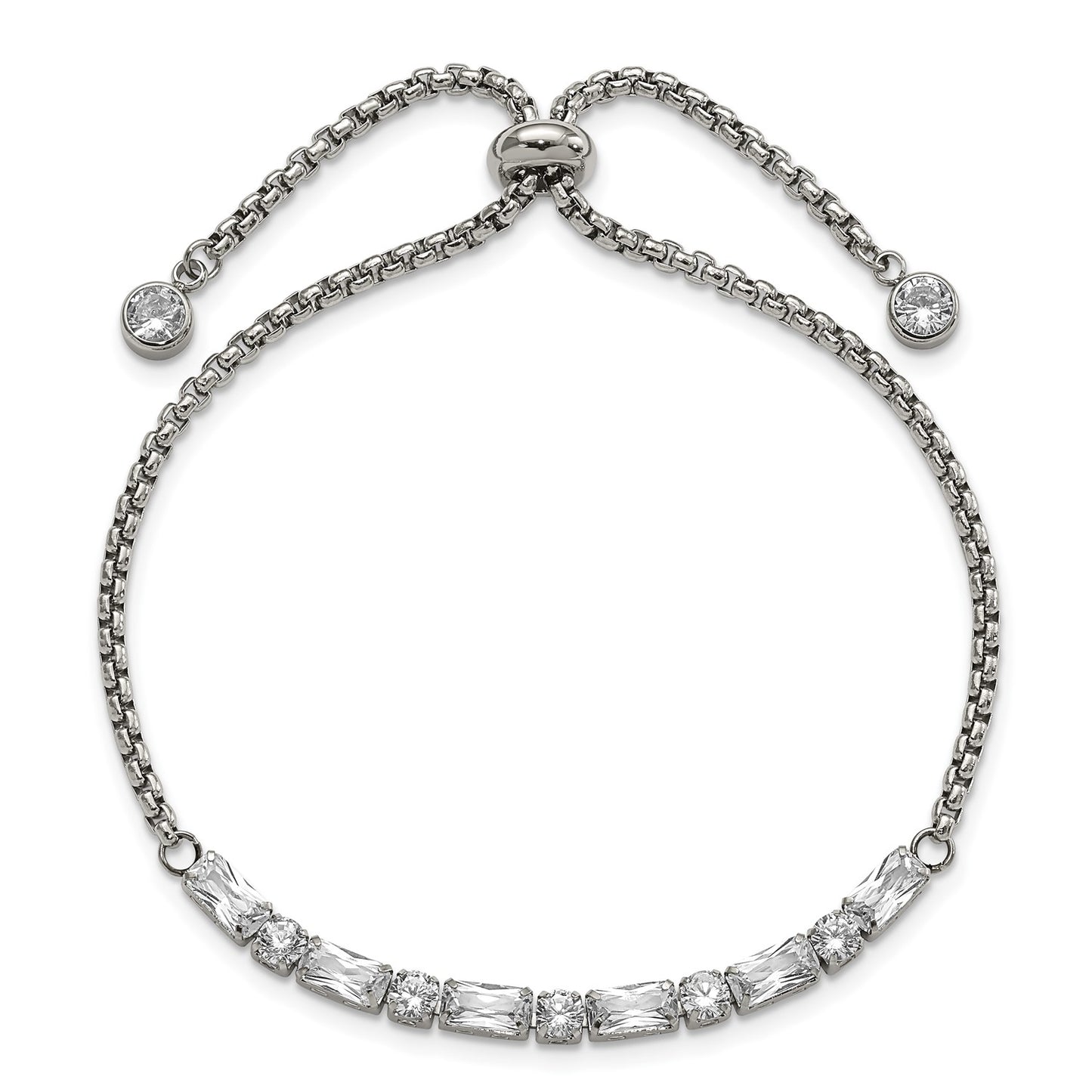 MJ Stainless Steel Polished with CZ Adjustable Bracelet