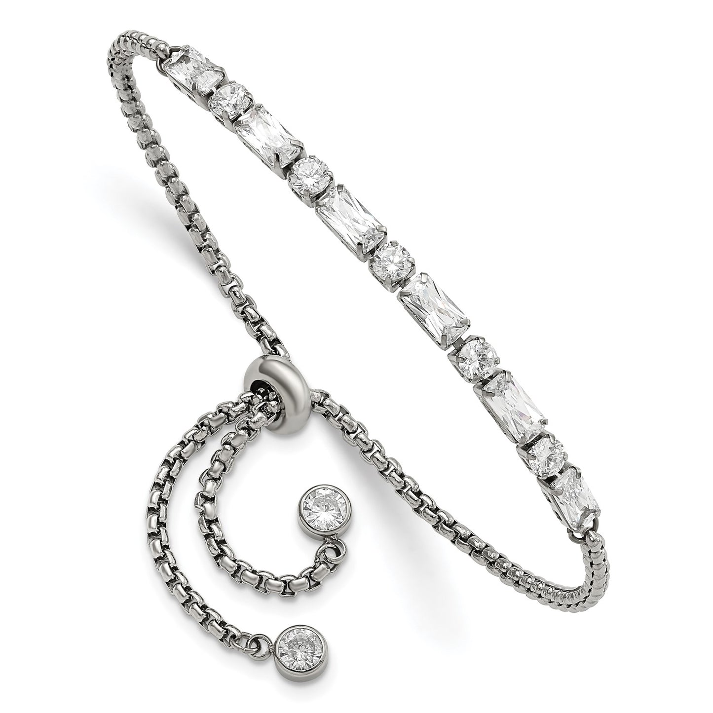 MJ Stainless Steel Polished with CZ Adjustable Bracelet