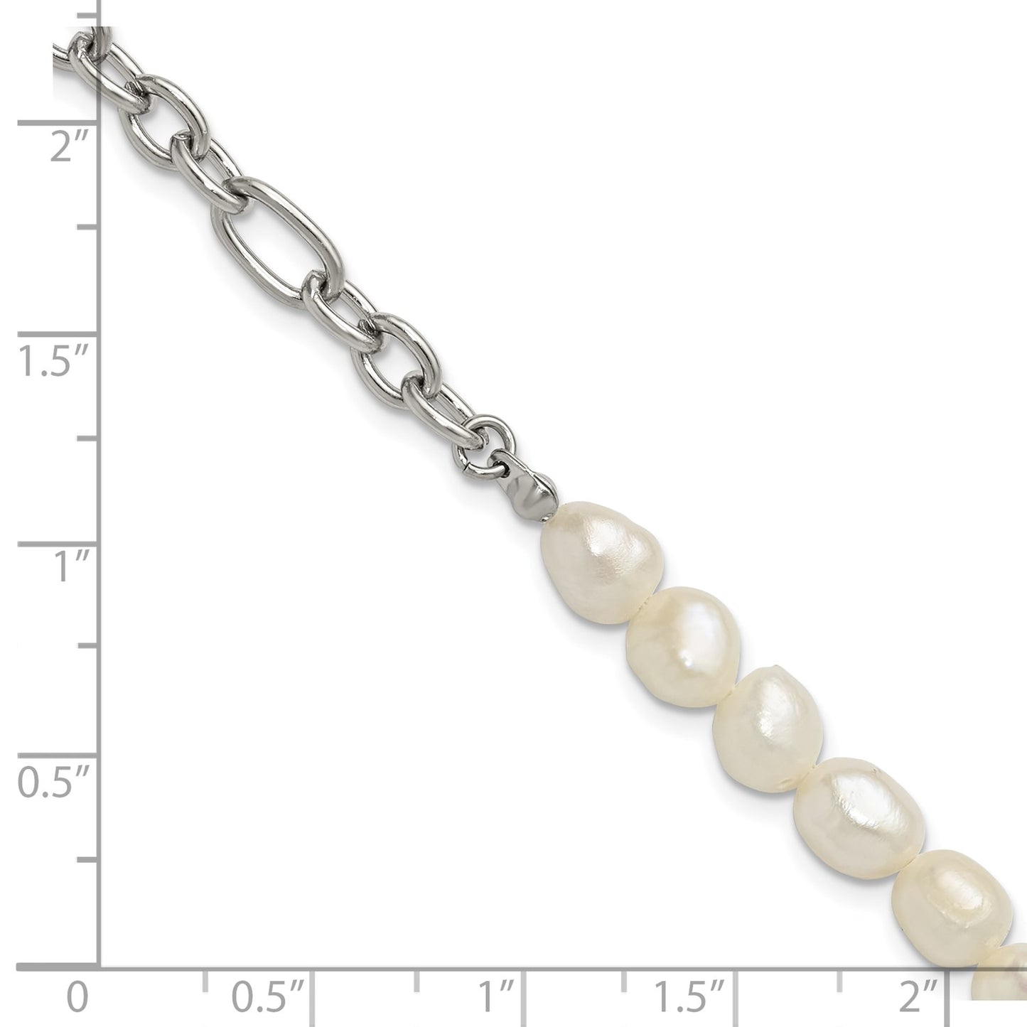 MJ Stainless Steel Polished with Half White Freshwater Cultured Pearl 8.25 inch Bracelet