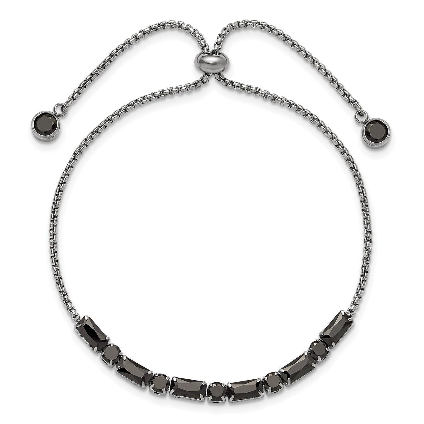 MJ Stainless Steel Polished Black CZ Adjustable Bracelet