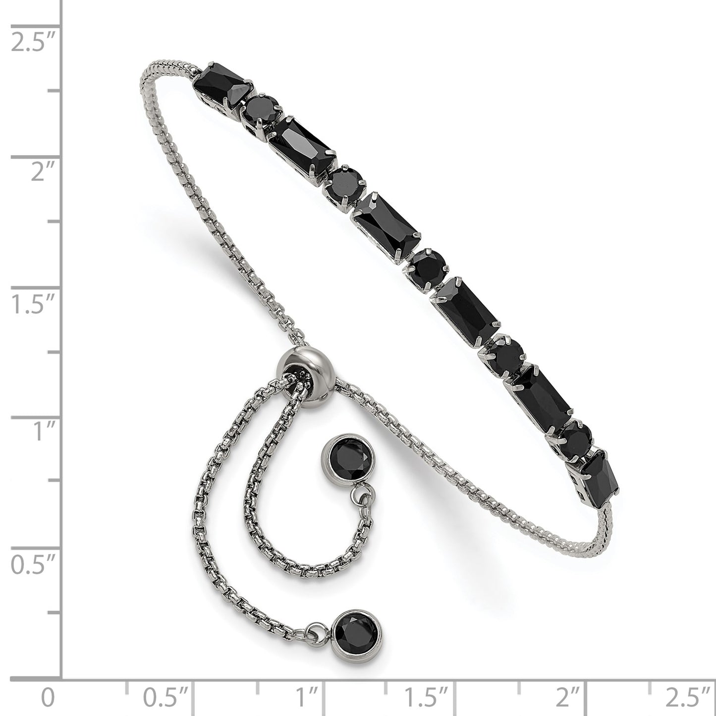 MJ Stainless Steel Polished Black CZ Adjustable Bracelet