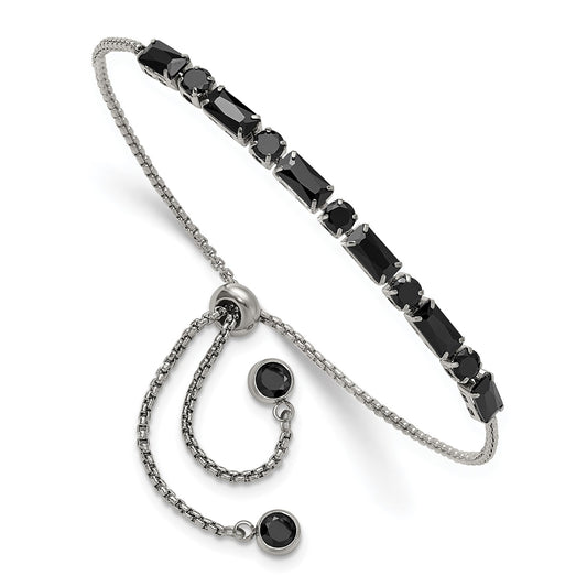MJ Stainless Steel Polished Black CZ Adjustable Bracelet