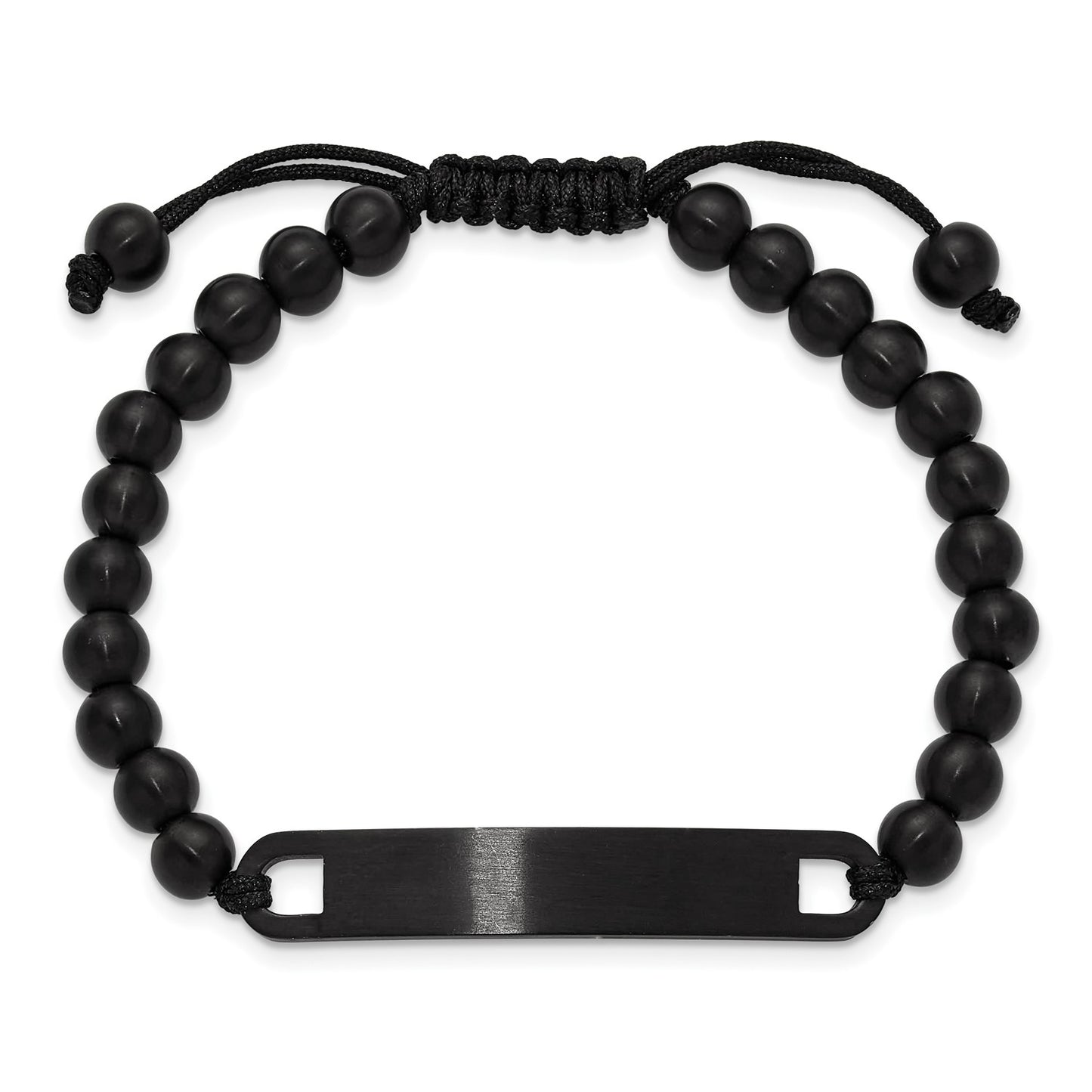 MJ Stainless Steel Brushed Black IP-plated 6mm Beaded Black Nylon 6.25 inch to 8 inch Adjustable ID Bracelet