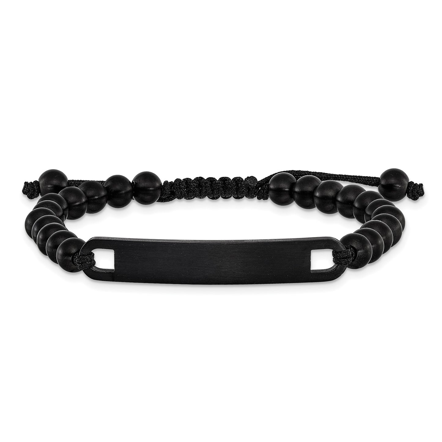 MJ Stainless Steel Brushed Black IP-plated 6mm Beaded Black Nylon 6.25 inch to 8 inch Adjustable ID Bracelet