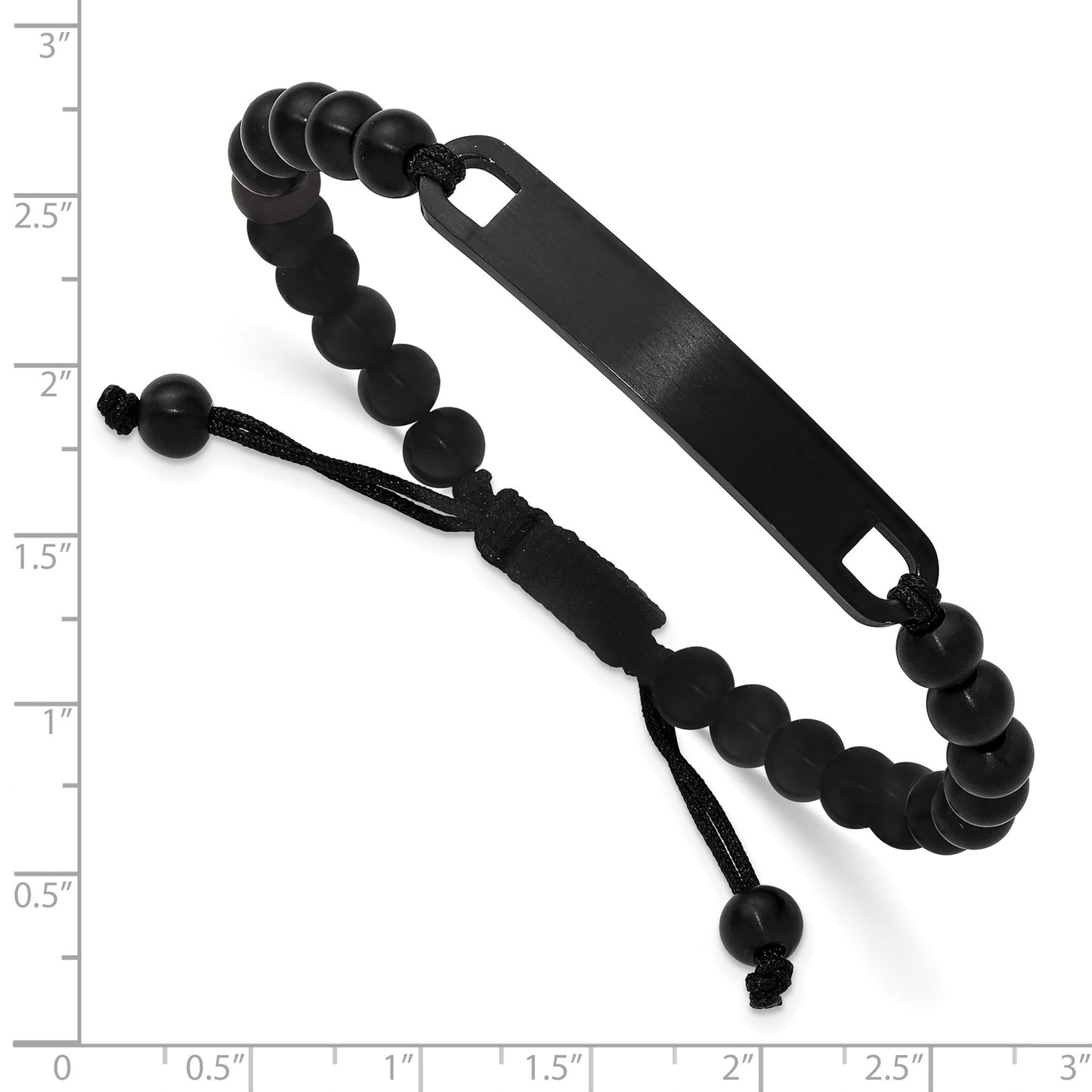 MJ Stainless Steel Brushed Black IP-plated 6mm Beaded Black Nylon 6.25 inch to 8 inch Adjustable ID Bracelet