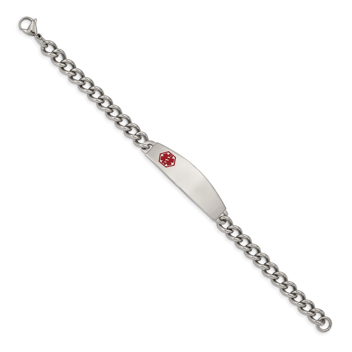MJ Stainless Steel Polished with Red Enamel Medical ID 8.5 inch Curb Chain Bracelet