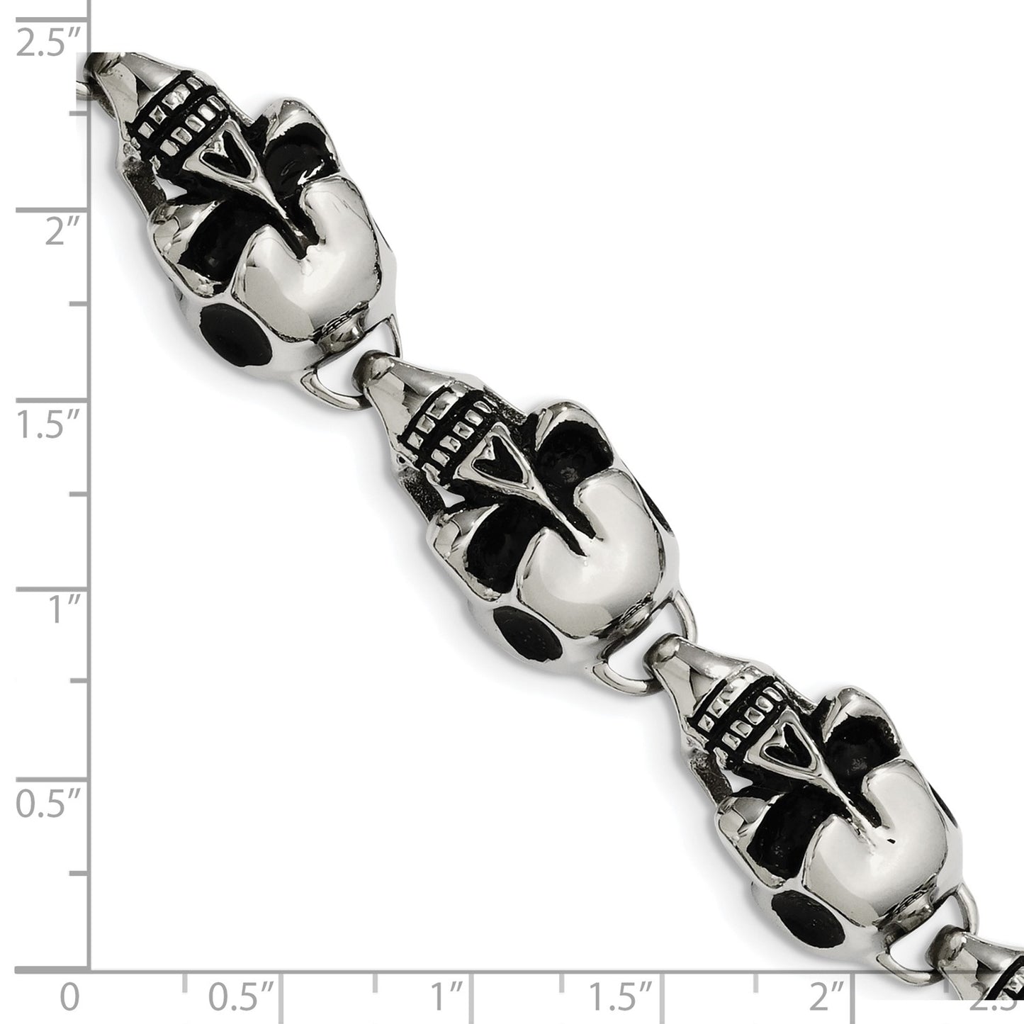 MJ Stainless Steel Antiqued and Polished Skull Link 8.5 inch Bracelet
