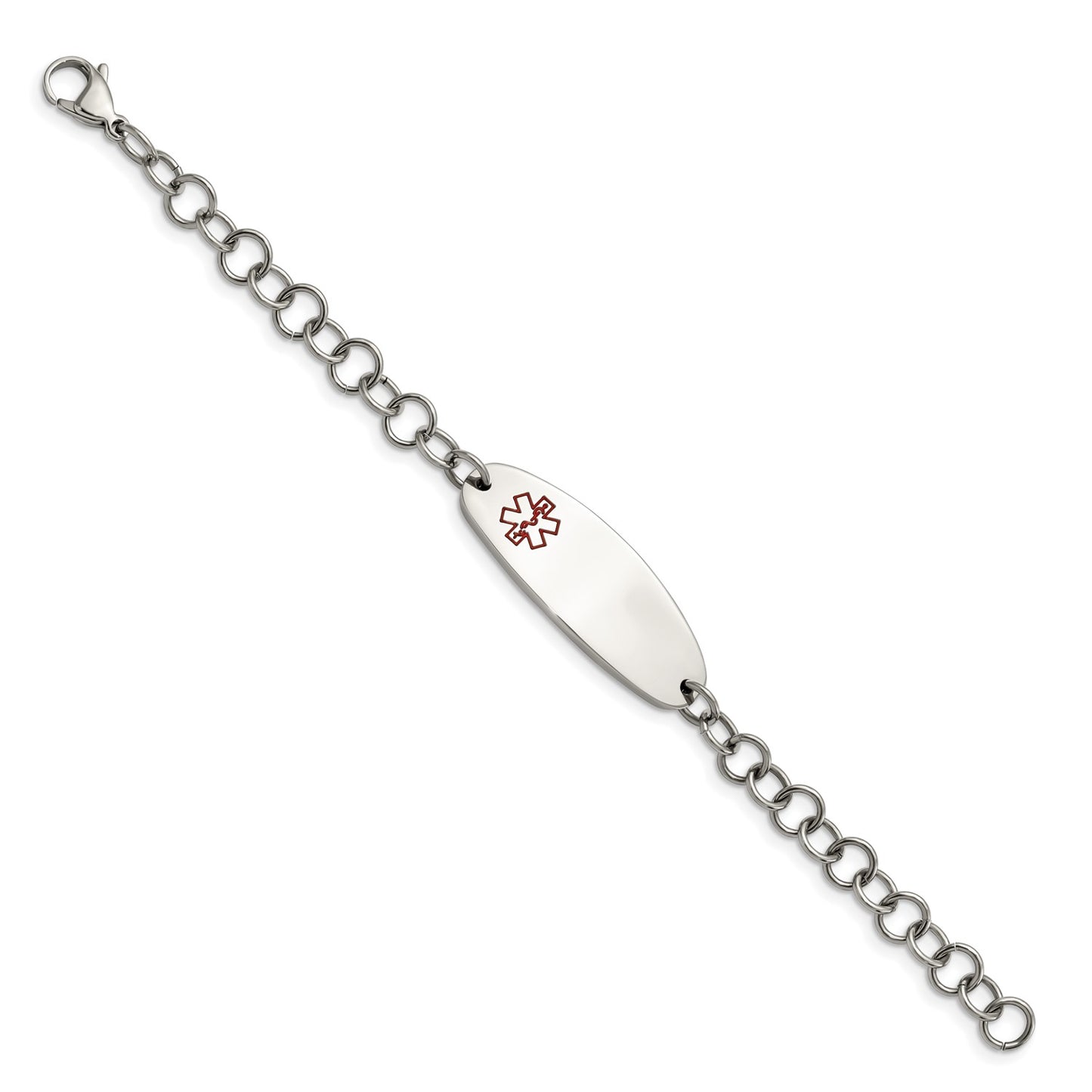 MJ Stainless Steel Polished with Red Enamel Medical ID 7.25 inch Open Link Bracelet