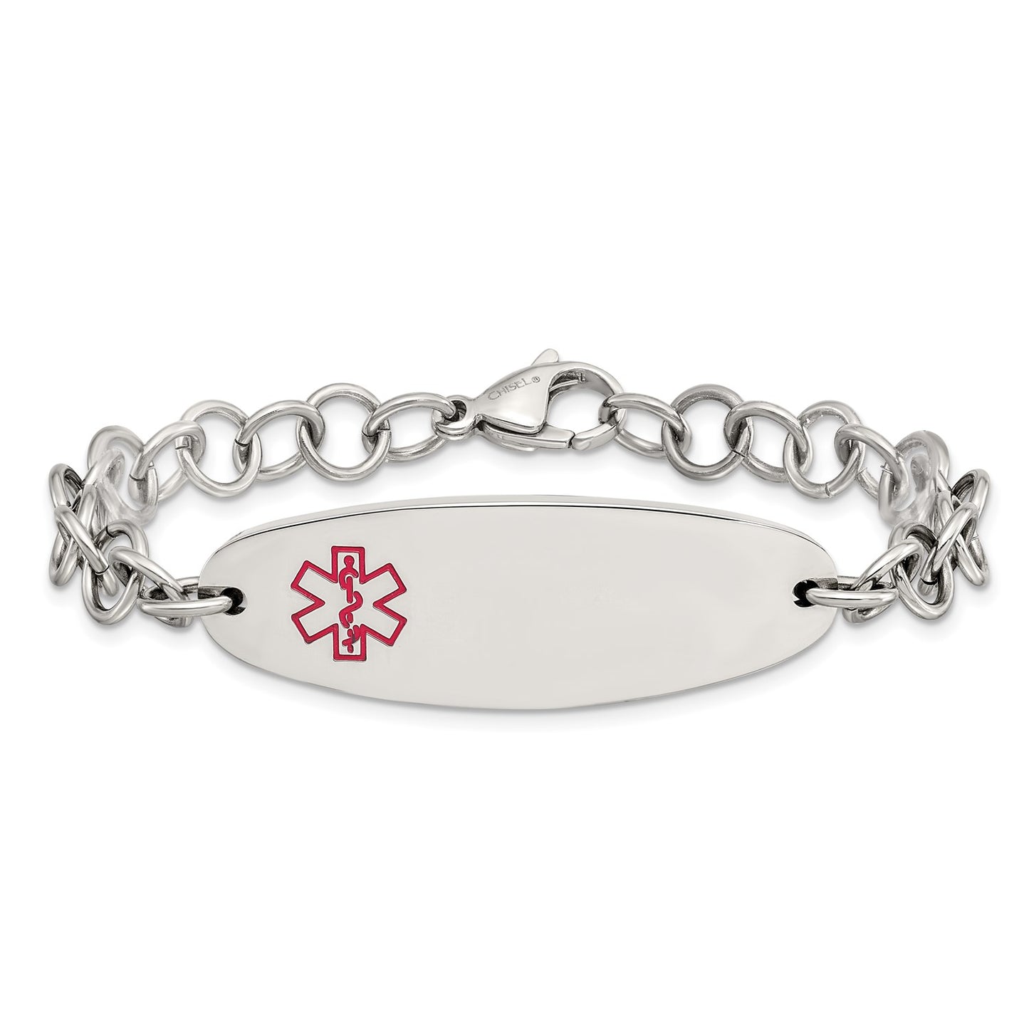 MJ Stainless Steel Polished with Red Enamel Medical ID 7.25 inch Open Link Bracelet