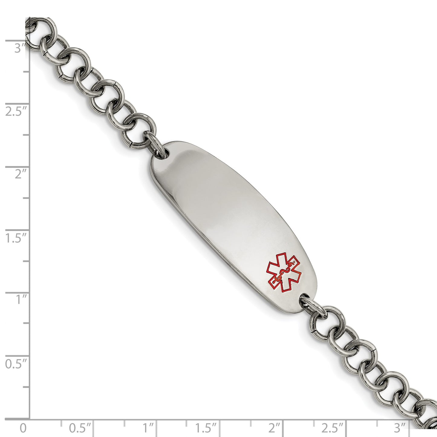 MJ Stainless Steel Polished with Red Enamel Medical ID 7.25 inch Open Link Bracelet