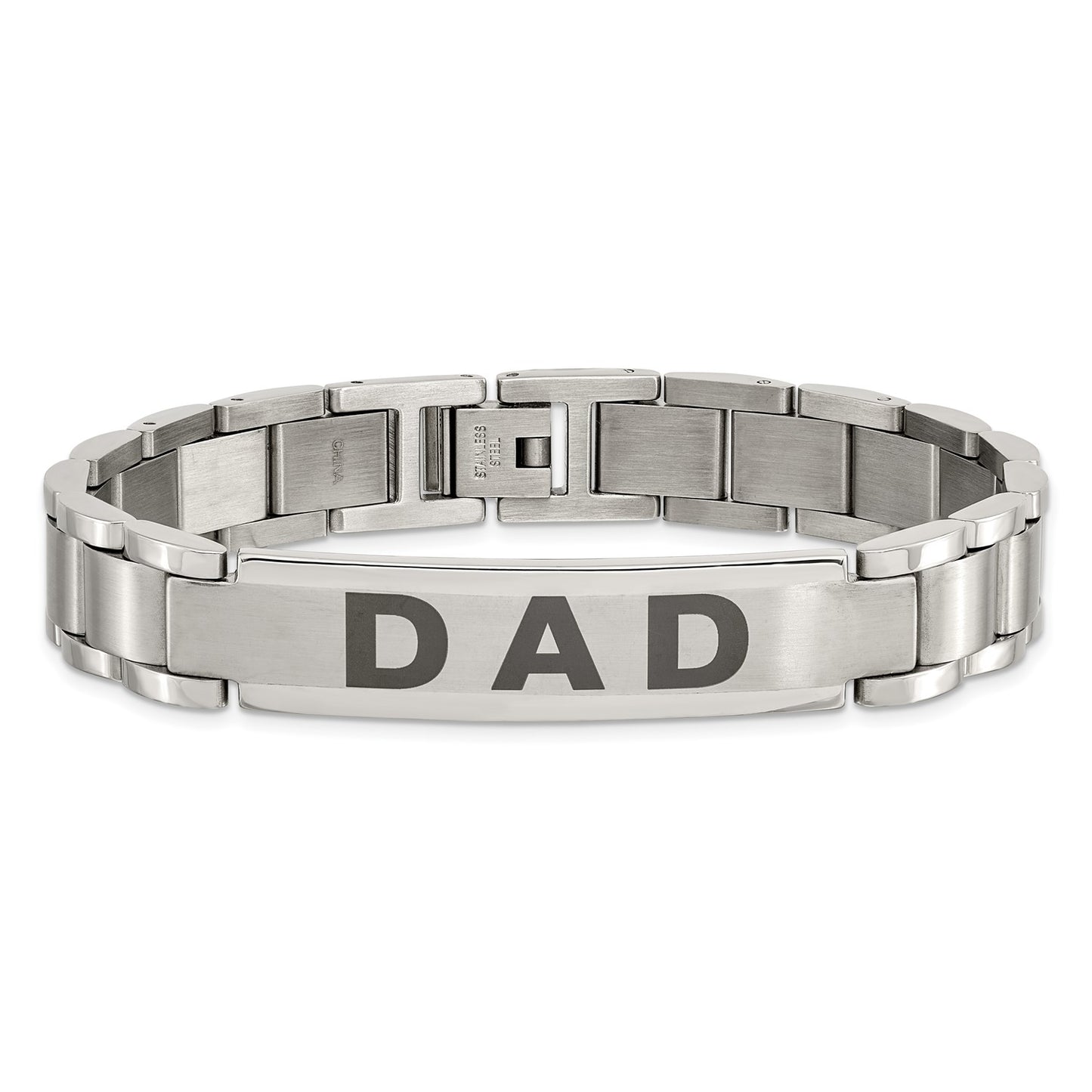 MJ Stainless Steel Brushed and Polished Lasered DAD 8.75 inch Bracelet
