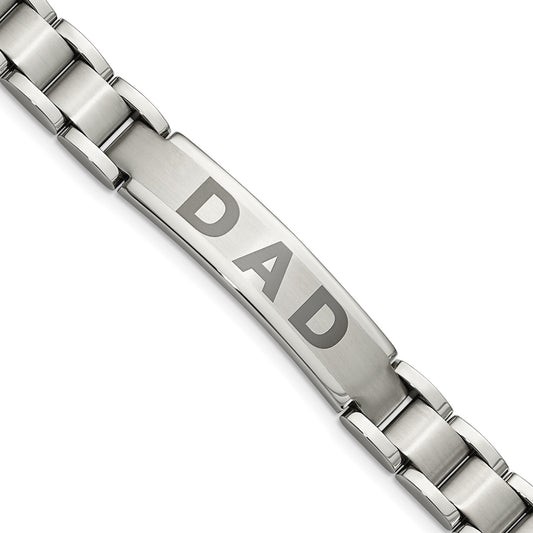 MJ Stainless Steel Brushed and Polished Lasered DAD 8.75 inch Bracelet
