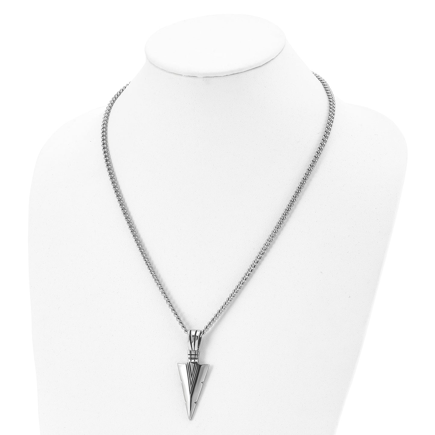 MJ Stainless Steel Antiqued and Polished Dagger Pendant on a 22 inch Curb Chain Necklace