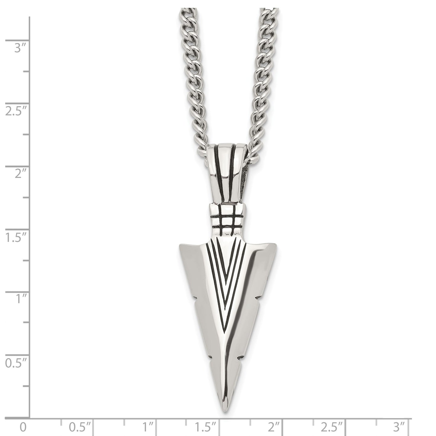 MJ Stainless Steel Antiqued and Polished Dagger Pendant on a 22 inch Curb Chain Necklace