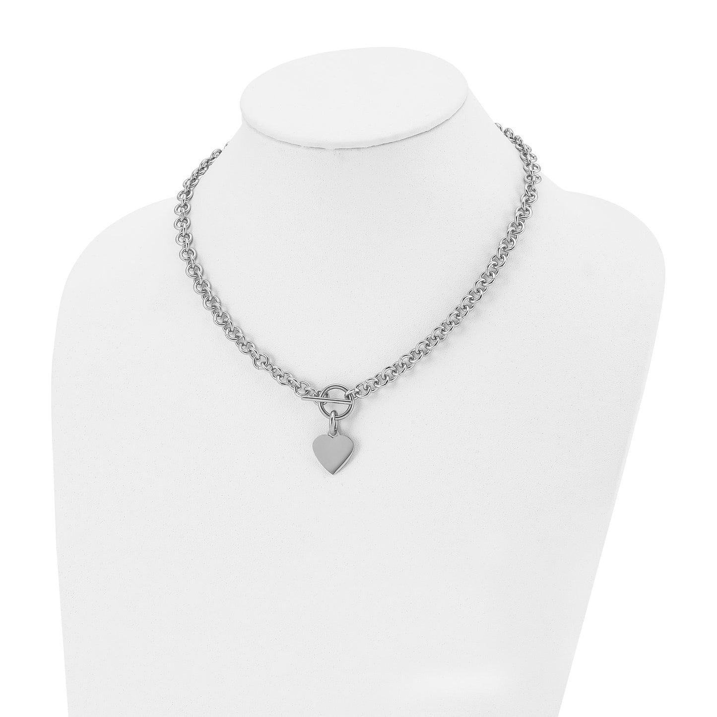 MJ Stainless Steel Polished Heart Toggle on an 18 inch Open Link Chain Necklace
