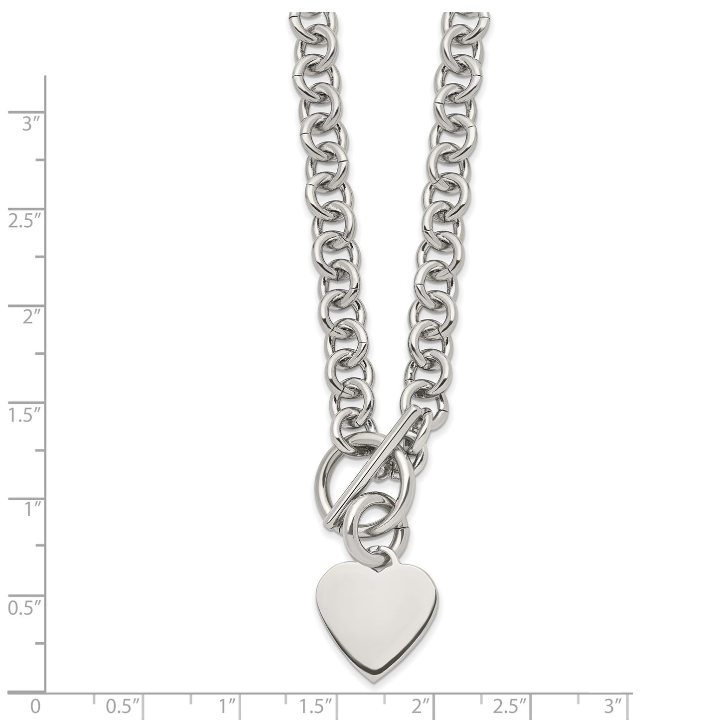 MJ Stainless Steel Polished Heart Toggle on an 18 inch Open Link Chain Necklace