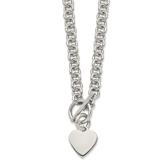 MJ Stainless Steel Polished Heart Toggle on an 18 inch Open Link Chain Necklace