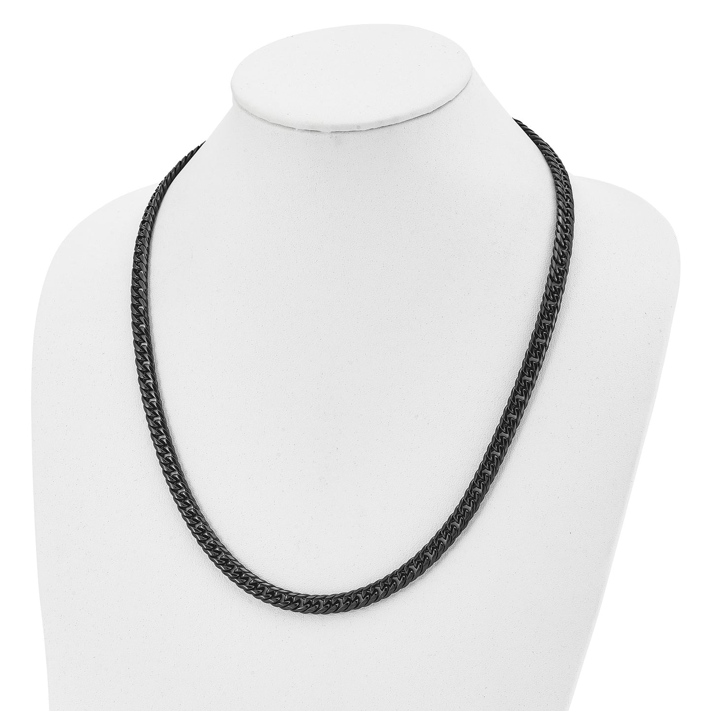 MJ Stainless Steel Polished Black IP-plated 24 inch Double Curb Chain Necklace