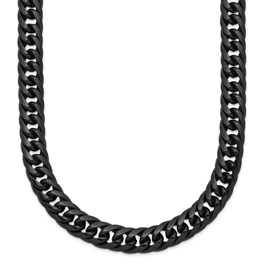 MJ Stainless Steel Polished Black IP-plated 24 inch Double Curb Chain Necklace
