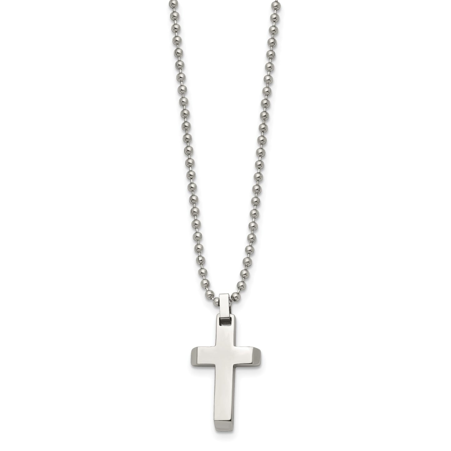 MJ Stainless Steel Polished Cross Pendant on a 20 inch Ball Chain Necklace