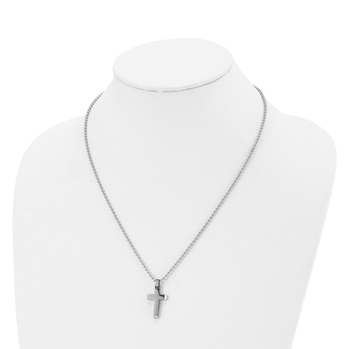 MJ Stainless Steel Polished Cross Pendant on a 20 inch Ball Chain Necklace