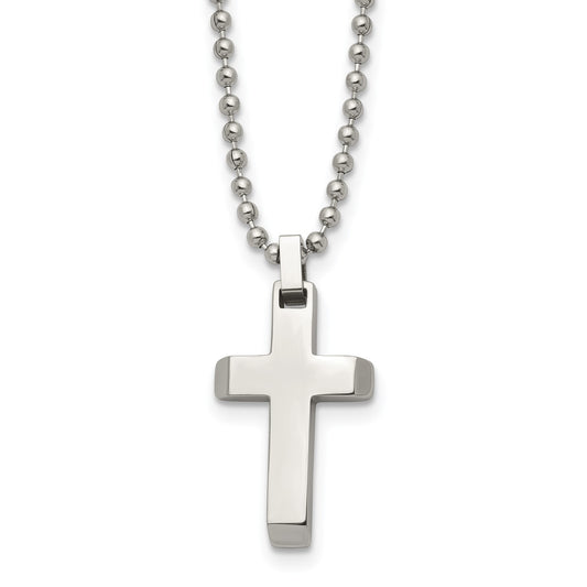 MJ Stainless Steel Polished Cross Pendant on a 20 inch Ball Chain Necklace