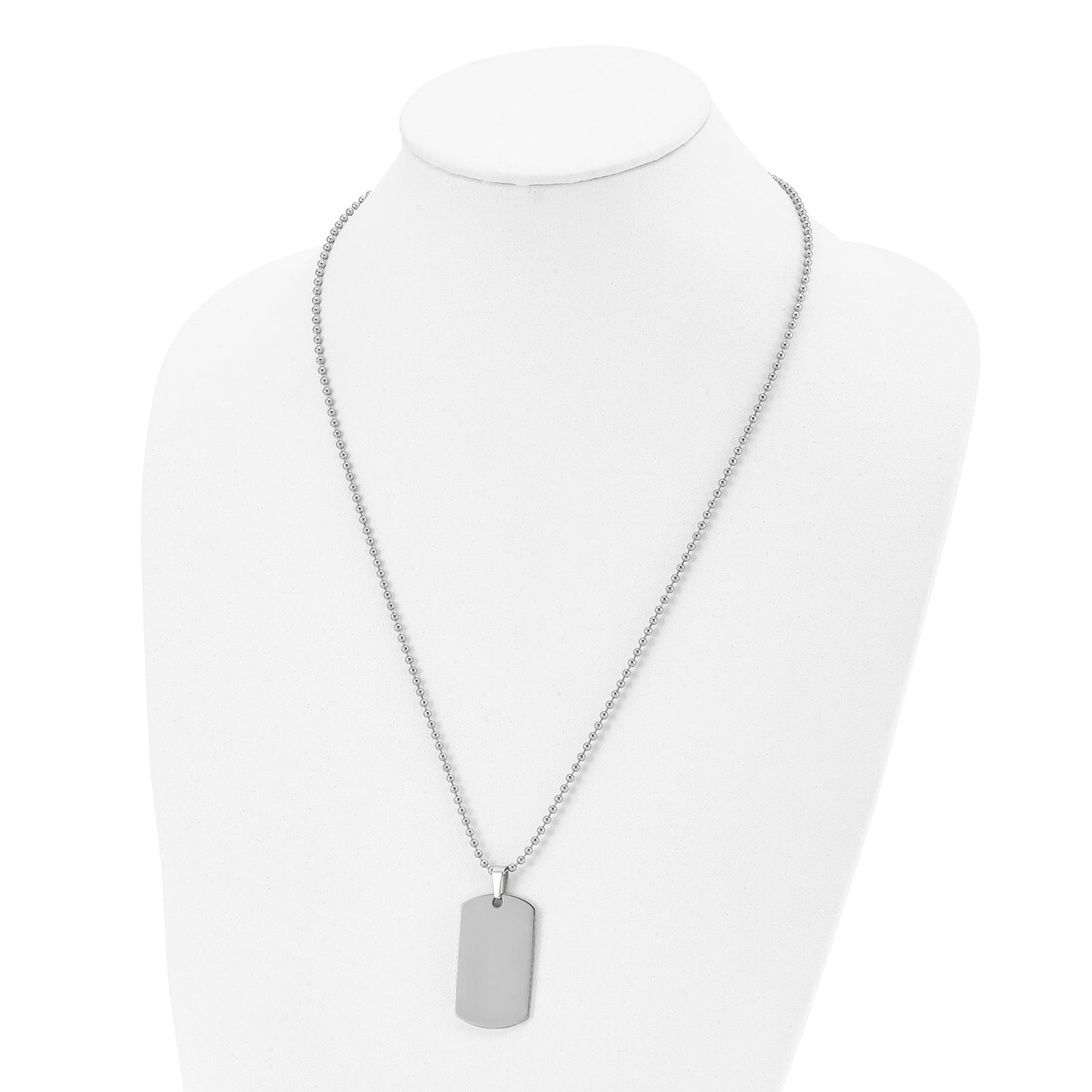 MJ Stainless Steel Brushed and Polished Rounded Edge 2mm Dog Tag on a 24 inch Ball Chain Necklace