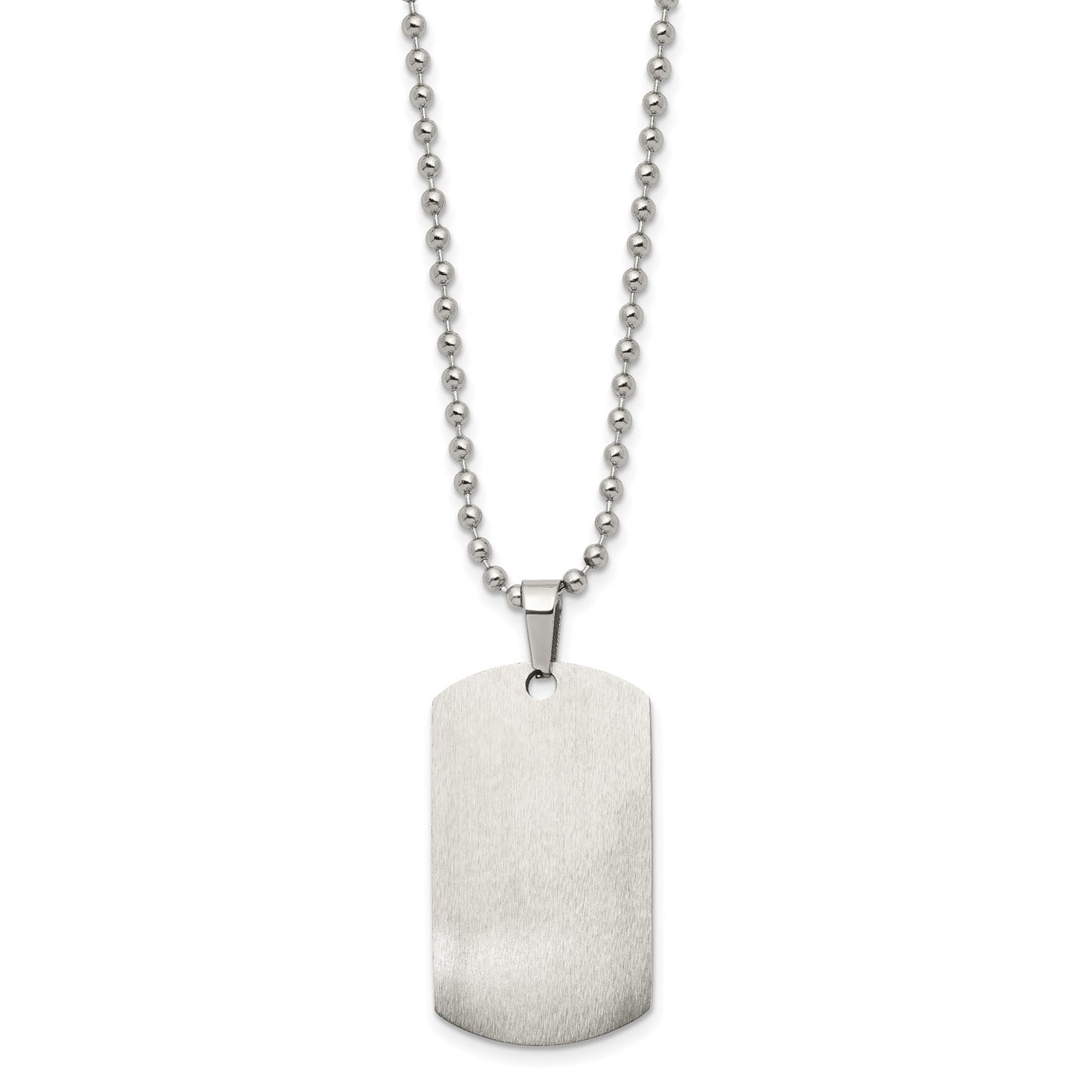 MJ Stainless Steel Brushed and Polished Rounded Edge 2mm Dog Tag on a 24 inch Ball Chain Necklace