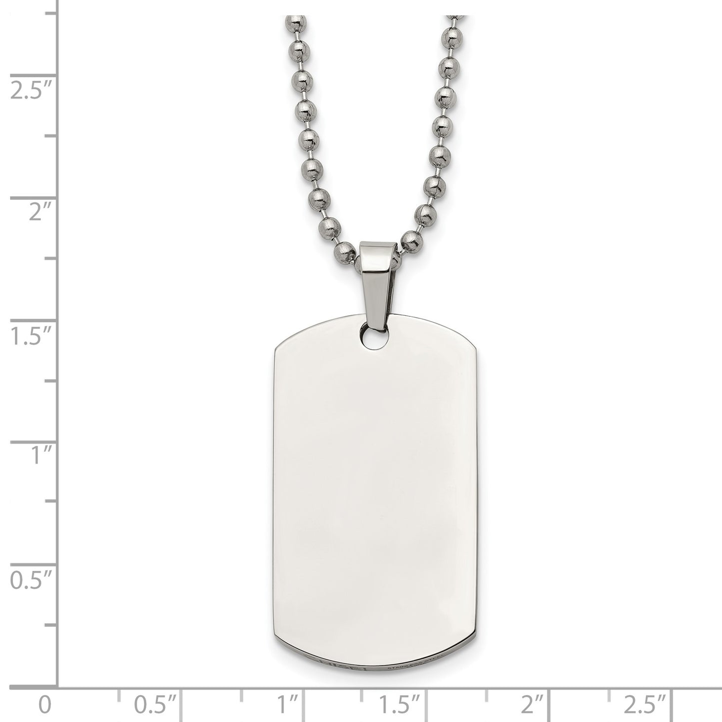 MJ Stainless Steel Brushed and Polished Rounded Edge 2mm Dog Tag on a 24 inch Ball Chain Necklace