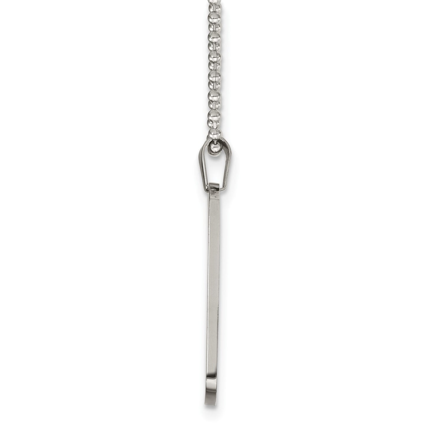 MJ Stainless Steel Brushed and Polished Rounded Edge 2mm Dog Tag on a 24 inch Ball Chain Necklace
